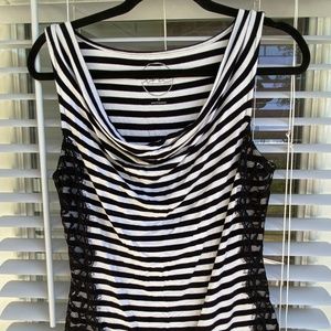 Black & White Striped Cowl Neck Tank